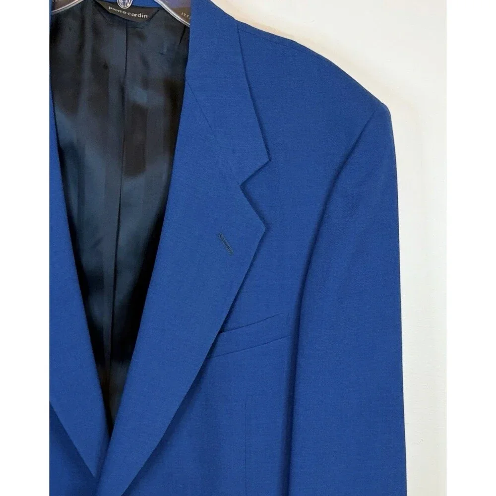 VTG PIERRE CARDIN Blazer Men 44 Royal Blue Single Breasted 2 Button Gold Accent